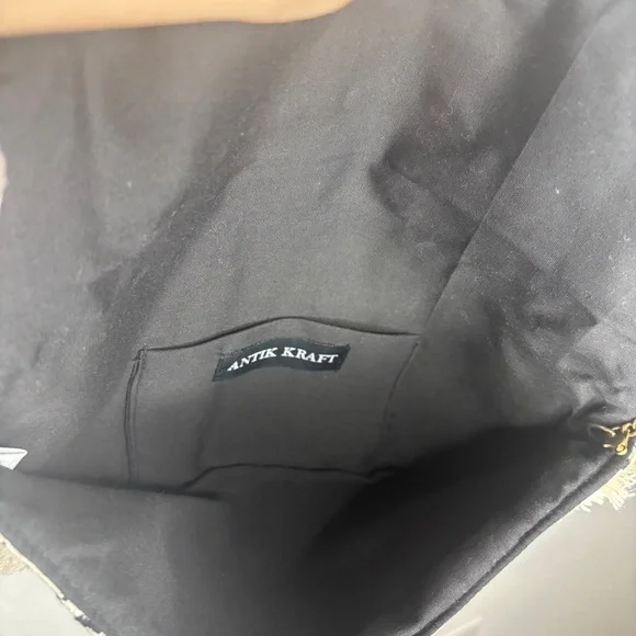 Antik Kraft Boho Beaded Fringe Black and Cream Crossbody Clutch - Picture 6 of 10